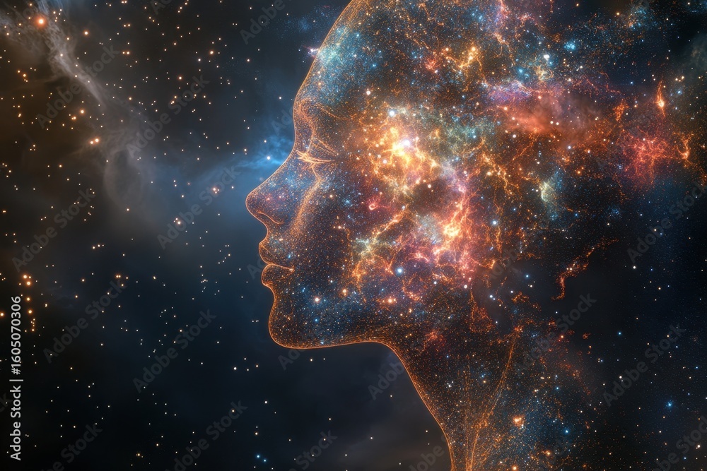 Canvas Prints cosmic nebula merges with human form, creating a celestial portrait of stars and colors, nebula in s
