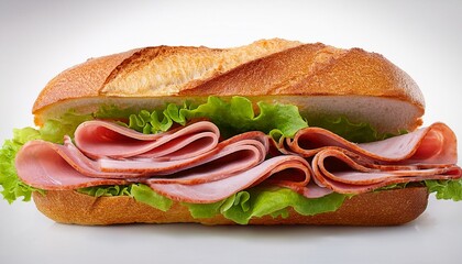 sandwich with deli meat and lettuce isolated on transparent background a delicious sandwich with layers of sliced meat and fresh lettuce in a crispy white bread