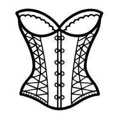 Lace corset design in black outline style, minimalistic fashion concept  