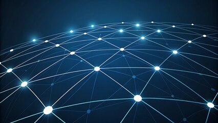 A spherical network of interconnected nodes and lines representing global digital connectivity and advanced technological systems in a futuristic design
