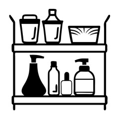 Shelf with cleaners in black outline  