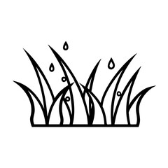 Grass with dew in a minimalist style on a white background  