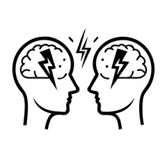 Heads with lightning bolts representing conflict and tension  