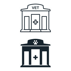 Veterinary clinic building vector line icon set. Vector isolated illustration