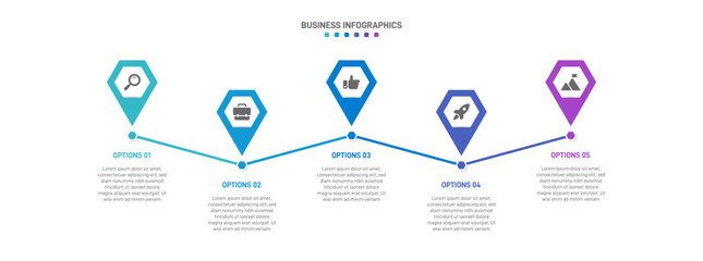 Progress bar featuring 5 arrow-shaped elements, symbolizing the five stages of business strategy and progression. Clean timeline infographic design template. Vector for mobile presentation.
