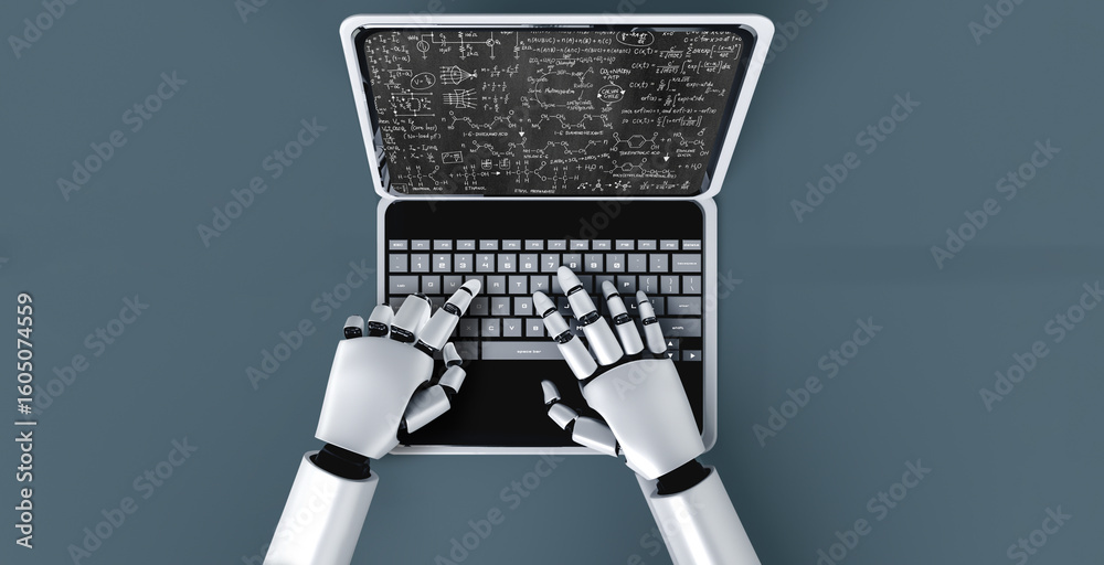 Poster mathematic equations and modish formula on computer screen showing concept of science and education