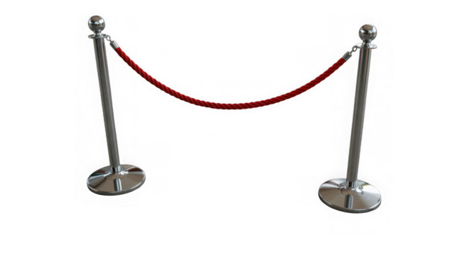 Silver stanchions with a red rope commonly used for vip areas or restricted access isolated on a transparent background indicating exclusivity - Powered by Adobe