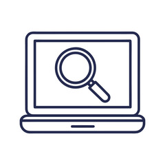 Laptop screen with magnifying glass outline icon