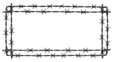 A stark barbed wire frame against white creating a dangerous yet secure border with an industrial and restrictive feel isolated on transparent background