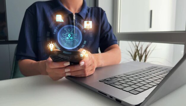 Engineer using laptop for optimization software AI bot with a Comprehensive Guide.Leveraging Artificial Intelligence in Decision Making.	