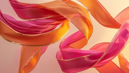 Elegant Design Elements: Curled Silky Ribbons in Warm Tones Perfect for Gift Wrapping or Decoration