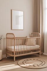 Boho Baby Crib Mockup in Neutral Room
