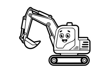 Cute Excavator Character – Bold Minimalist Vector Line Art for Apparel and Vinyl Cutting generative ai