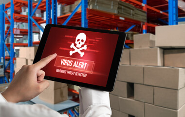 Virus warning alert on computer screen detected modish cyber threat , hacker, computer virus and...