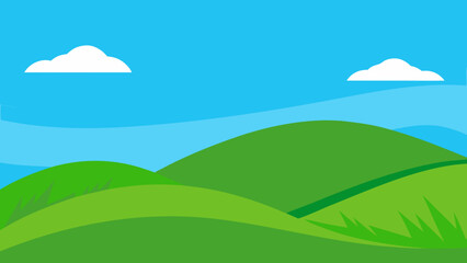 Fototapeta premium Grass Covered Hills Under Blue Sky Vector Illustration
