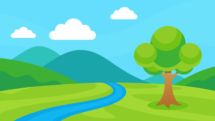 Fototapeta premium Cartoon Landscape Featuring a Winding Path Vector Illustration
