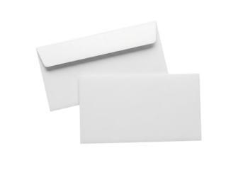 Blank white paper envelopes for mail or correspondence. Isolated on transparent background, png