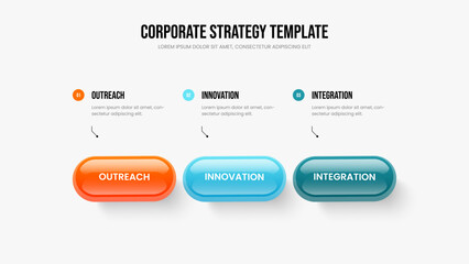 Professional Analysis Three Step Infographic Frame Design. Company Performance 3 Element Diagram Slideshow Layout. Service Profile Slide Template Vector Illustration.