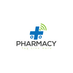 Pharmacy Logo Design &ndash; Medical Cross with Heart and Leaf Symbol Vector