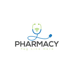 Pharmacy Logo Design &ndash; Medical Cross with Heart and Leaf Symbol Vector