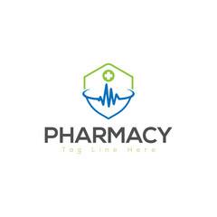 Pharmacy Logo Design &ndash; Medical Cross with Heart and Leaf Symbol Vector