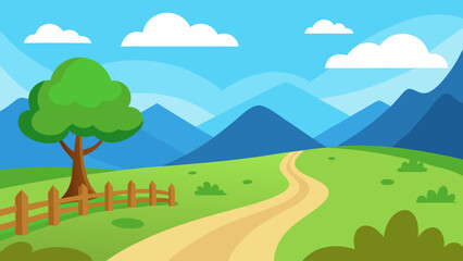 Obraz premium Cartoon Winding Dirt Road Landscape Vector