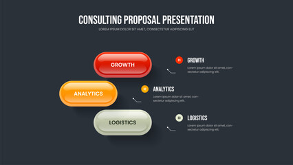 Market Plan 3 Option Diagram Frame Template. Modern Strategy Three Step Infographic Presentation Design. Corporate Development Slide Layout Vector Illustration.