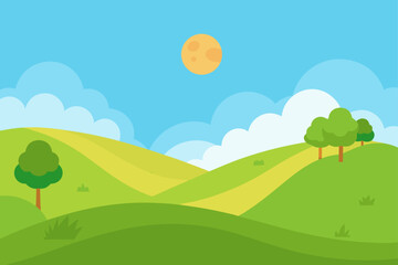 Obraz premium Summer field with gentle slope bright sunny meadow