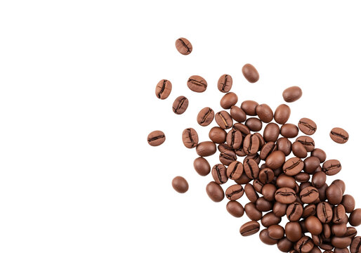 Roasted coffee beans pile, spilling from top corner. Isolated on transparent background, png - Powered by Adobe