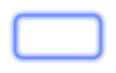 Bright Electric Blue Neon Rounded Rectangle Frame on Transparent Background