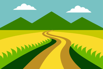 Obraz premium Dirt Road Through Paddies Agricultural Field Route