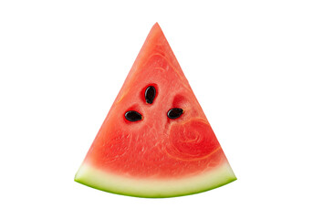 Triangular slice of fresh red watermelon with black seeds. Isolated on transparent background, png