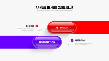 Advertising Campaign Slideshow Layout Vector Illustration. Project Analysis Two Option Diagram Slide Template. Investor Briefing 2 Step Infographic Presentation Design.