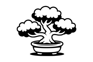 Cute Bonsai Tree Character – Bold Minimalist Vector Line Art for Apparel and Vinyl Cutting. Generative ai