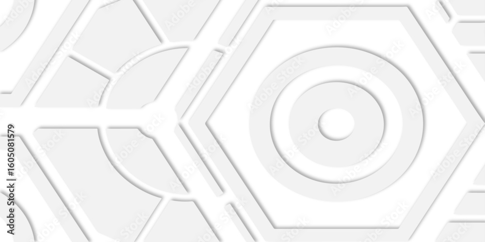 Poster white abstract background with geometric shapes and arrow line overlapping layers creating a modern 