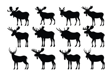Collection of silhouetted antelopes in various poses showcasing graceful forms and distinctive horns