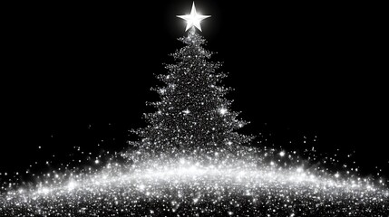 Glittering silver Christmas tree on black background