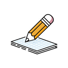 Yellow pencil writing on graph paper notebook