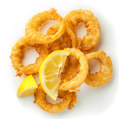 Crispy Fried Calamari Rings with Lemon Slices