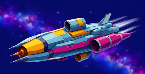 3D model of futuristic space ship in interstellar travel background