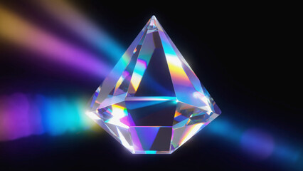 Abstract Geometric Diamond with Rainbow Light on Black Background