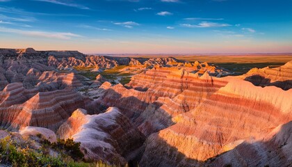 transformation of badlands at daybreak where its breathtaking canyons vivid colors and timeless allure converge to create an unparalleled natural wonder