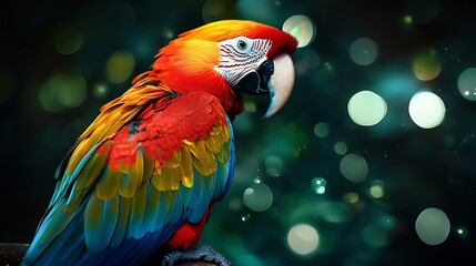 Obraz premium Majestic scarlet macaw parrot with vivid colors and beautiful bokeh photo