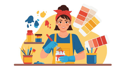 Creative Woman Mixing Paint Colors For Artistic Projects And Home Decor