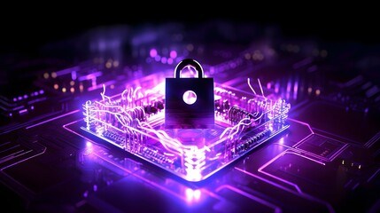 Cyber security concept padlock on circuit board digital data protection