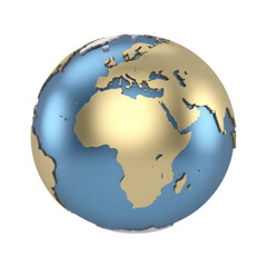 Fototapeta premium Stylized golden earth globe with africa and europe prominent