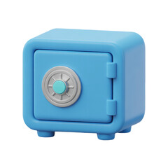 A small blue safe with a combination lock