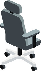 Isometric ergonomic office chair on back side, flat vector