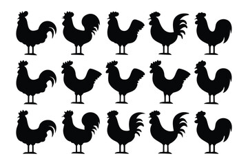 Collection of silhouetted sheep in various poses and angles against a white background for design elements