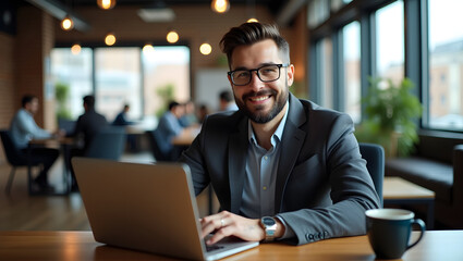 Successful startup owner working in a trendy coworking space